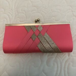 Nina Coral Evening Bag with Gold Metallic accents.